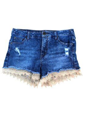 Celebrity Pink Jean Shorts Womens 9 Lace Trim Distressed Denim Blue Daisy Dukes